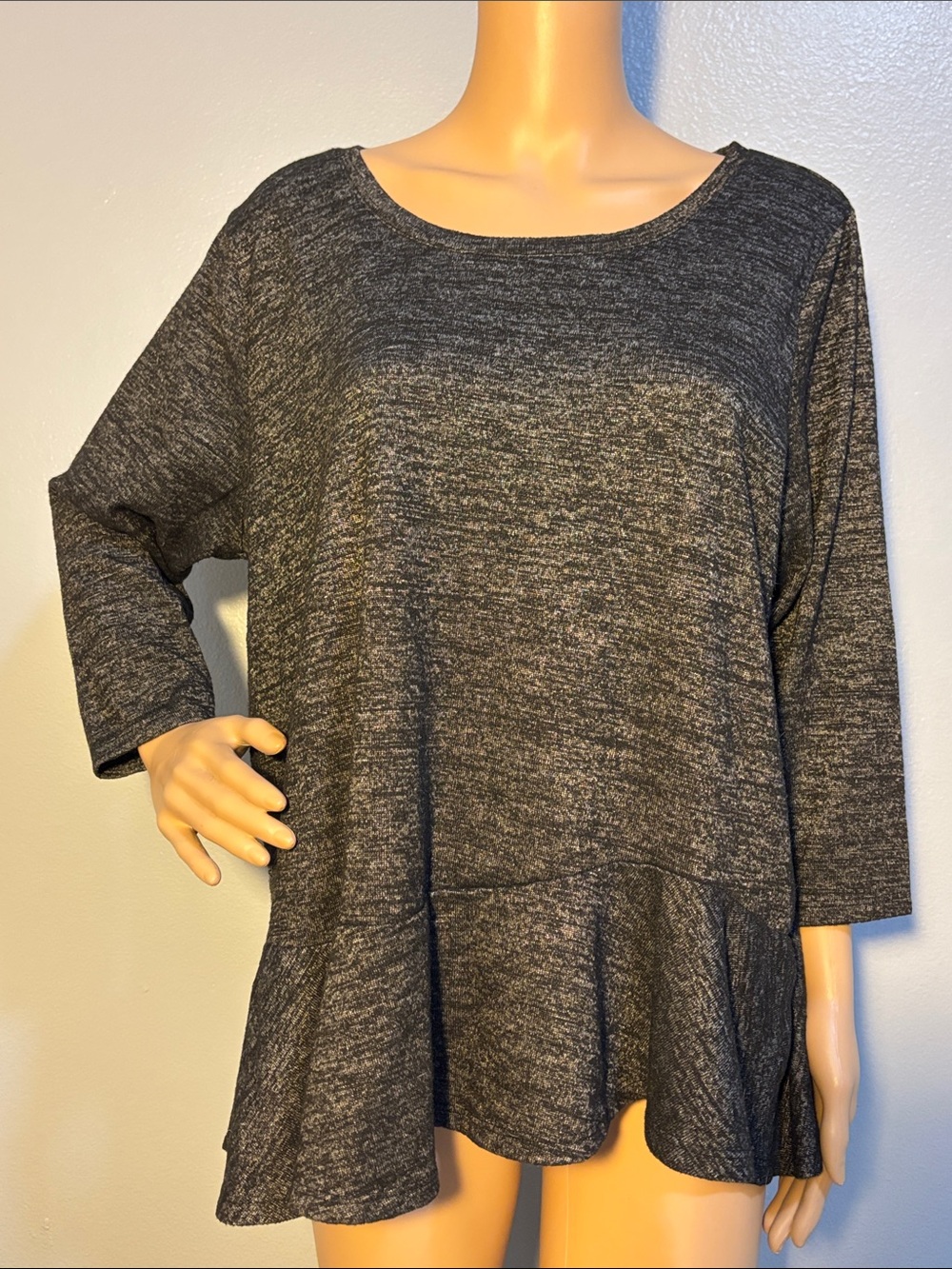 Lane Bryant Heather Gray Flowy Peplum Blouse with 3/4 Sleeves
